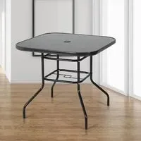 Square Garden Dining Table with Umbrella Hole - Black, Glass