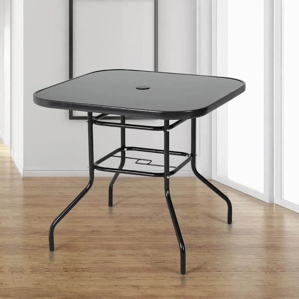 Square Garden Dining Table with Umbrella Hole - Black, Glass image
