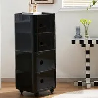 Square Multi-Tier Storage Drawer Unit with Wheels - Black, ABS Plastic alternate view