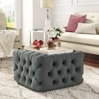 Square Ottoman Footstool with Deep Button Tufting - Velvet