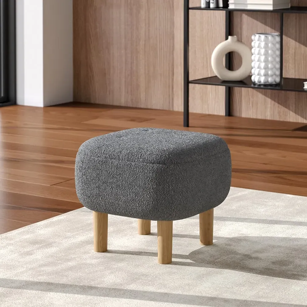 Square Ottoman Stool with Tufted Detail - Teddy Fabric product