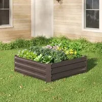 Square Raised Garden Bed Planter Box - Brown, Galvanized Steel alternate view