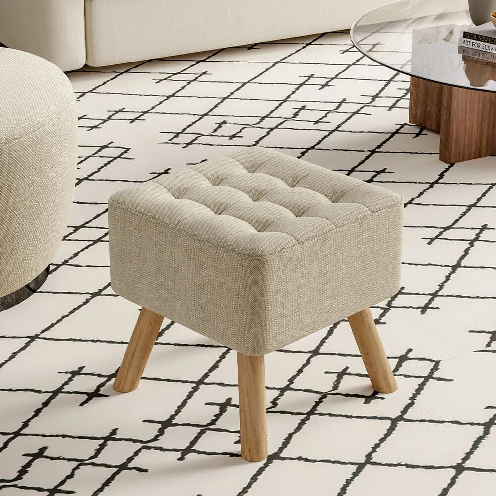 Square Tufted Shoe Stool - Linen product
