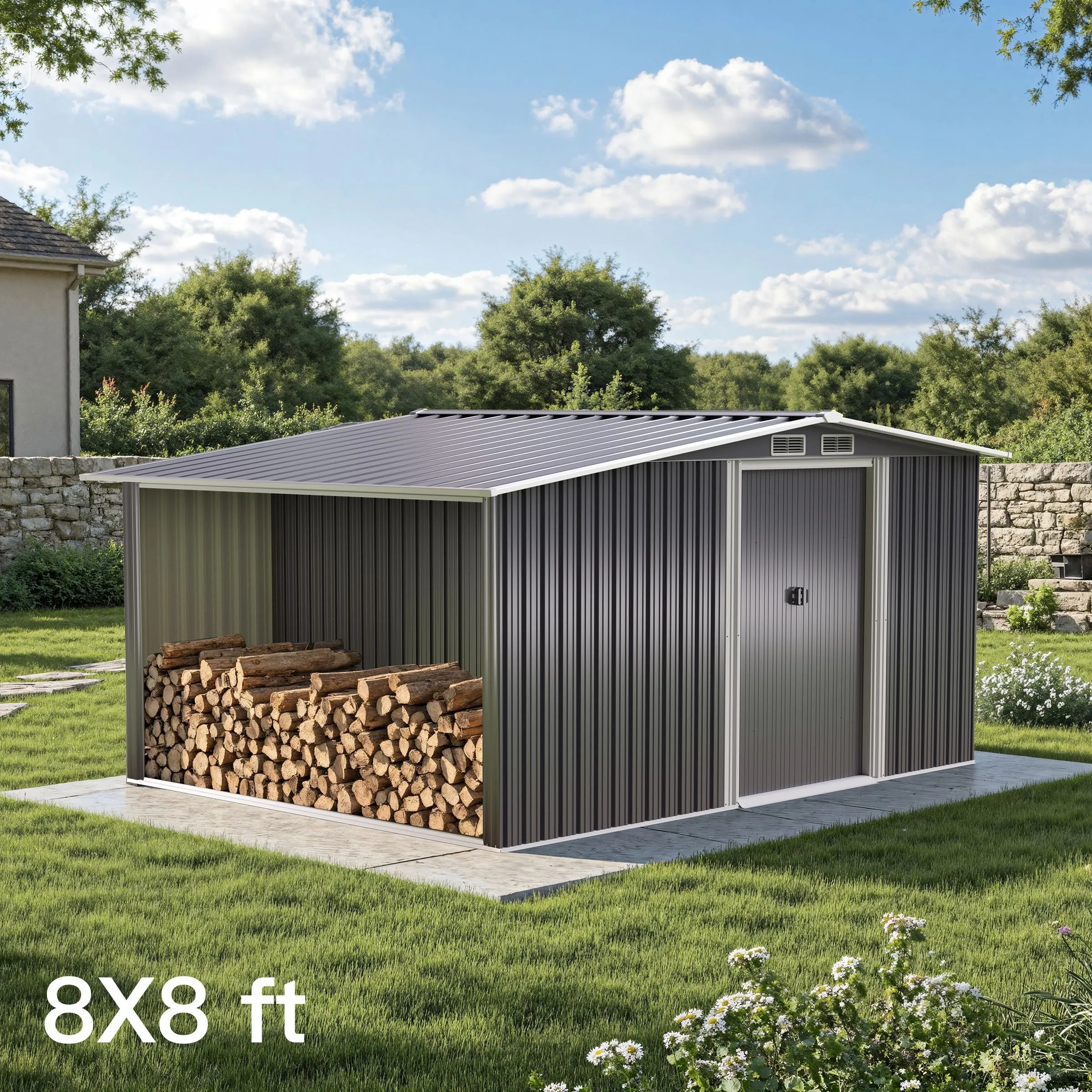 Steel Garden Storage Shed with Gable Roof - Charcoal Black, Galvanized Steel product