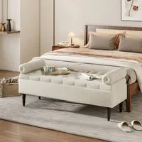 Storage Bench with Tufted Top and Pillows - Grey, Velvet alternate view