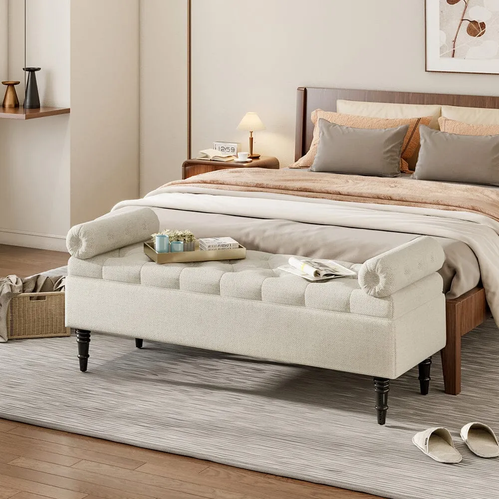 Storage Bench with Tufted Top and Pillows - Grey, Velvet product