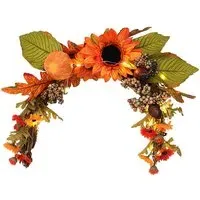 Sunflower & Chrysanthemum Wreath with Copper Wire Lights - Orange alternate view