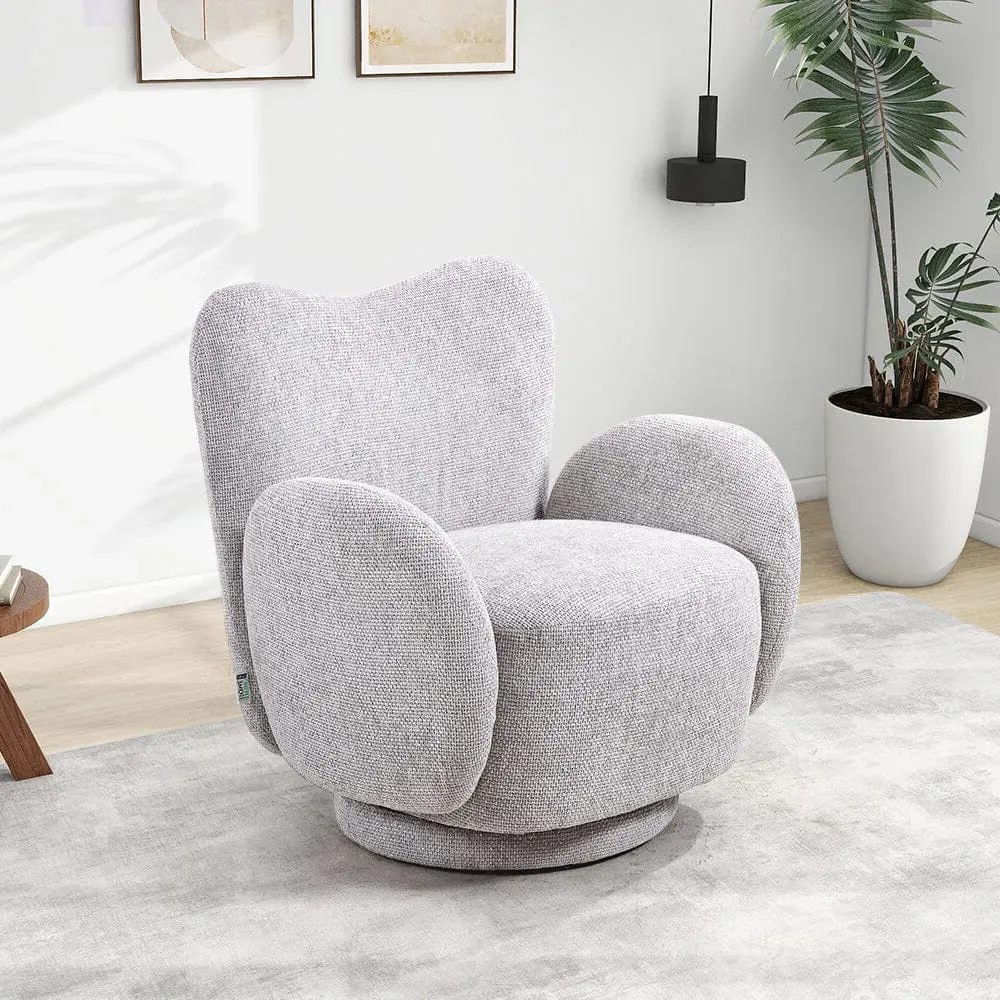 Swivel Accent Chair with 360° Base - Grey, Velvet-Linen Blend product