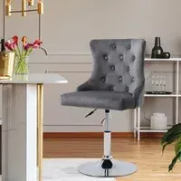 Swivel Barstool with Adjustable Height - Grey, Velvet