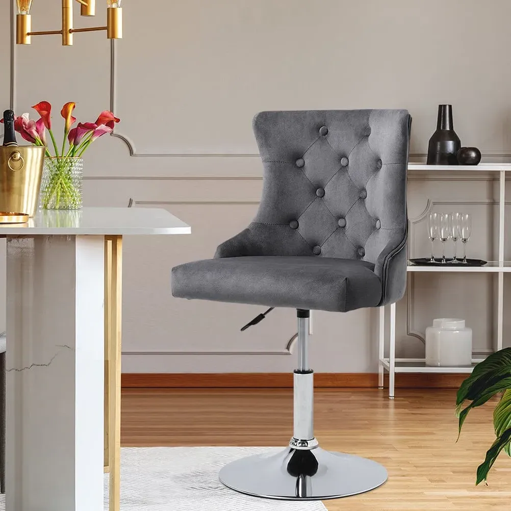 Swivel Barstool with Adjustable Height - Grey, Velvet image