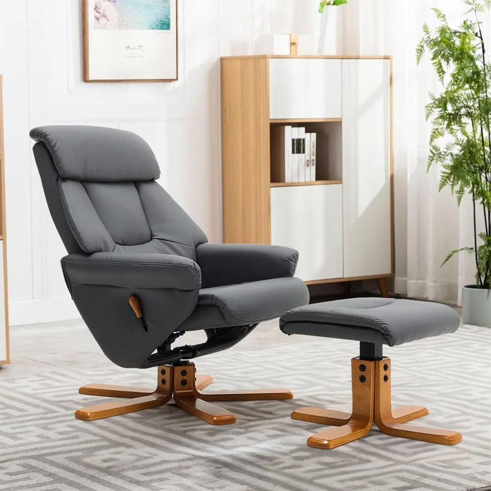 Swivel Recliner with Ottoman - Faux Leather