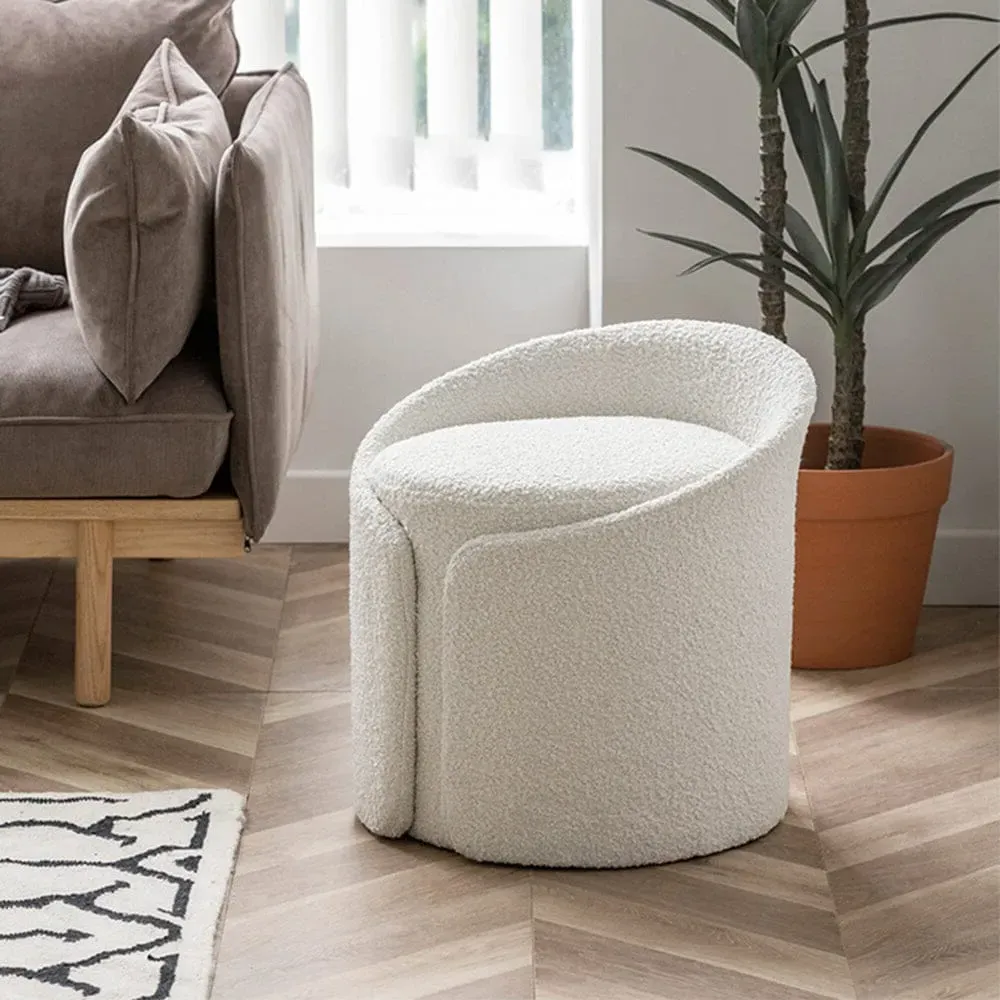 Teddy Fabric Dressing Stool with Low Back - White image