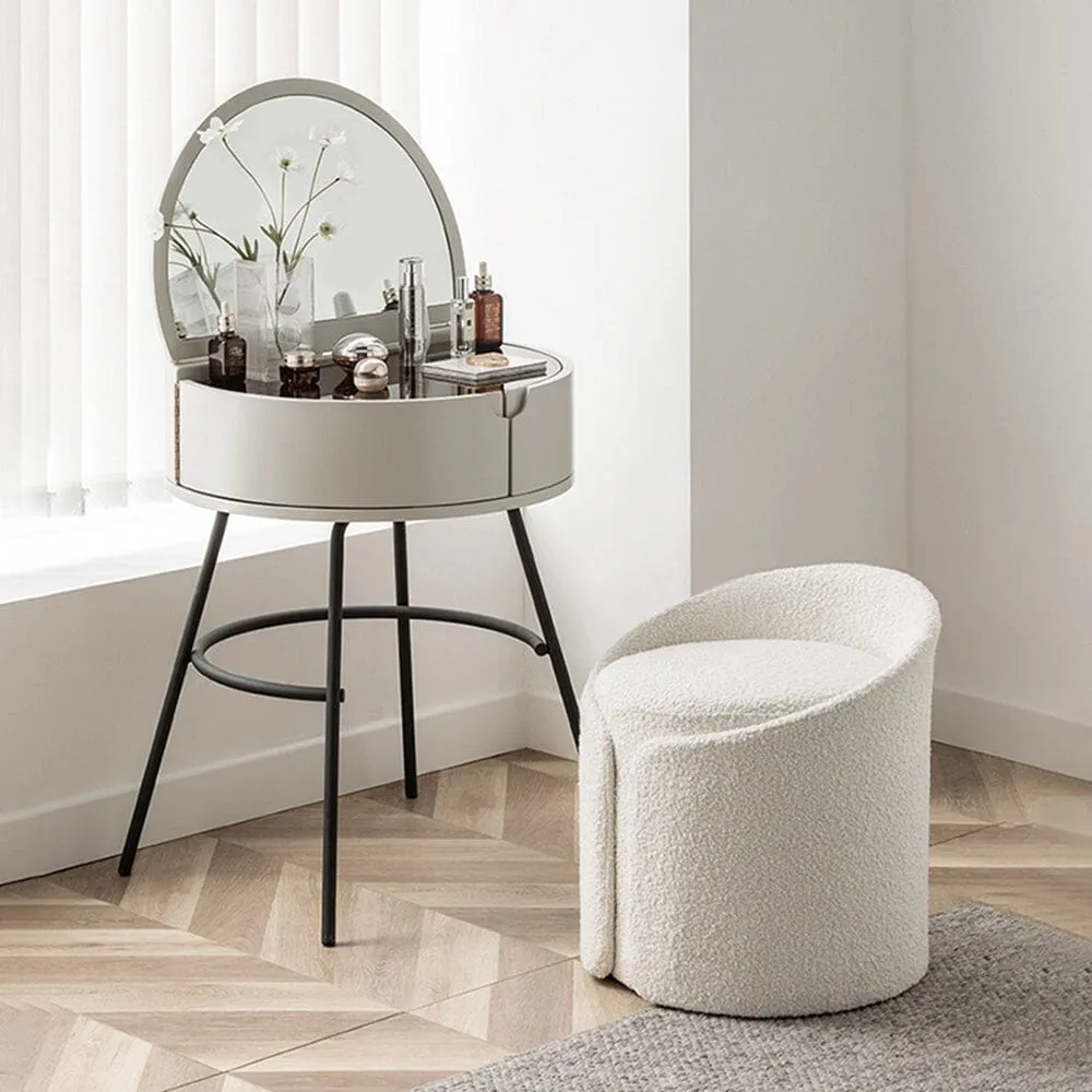 Teddy Fabric Dressing Stool with Low Back - White