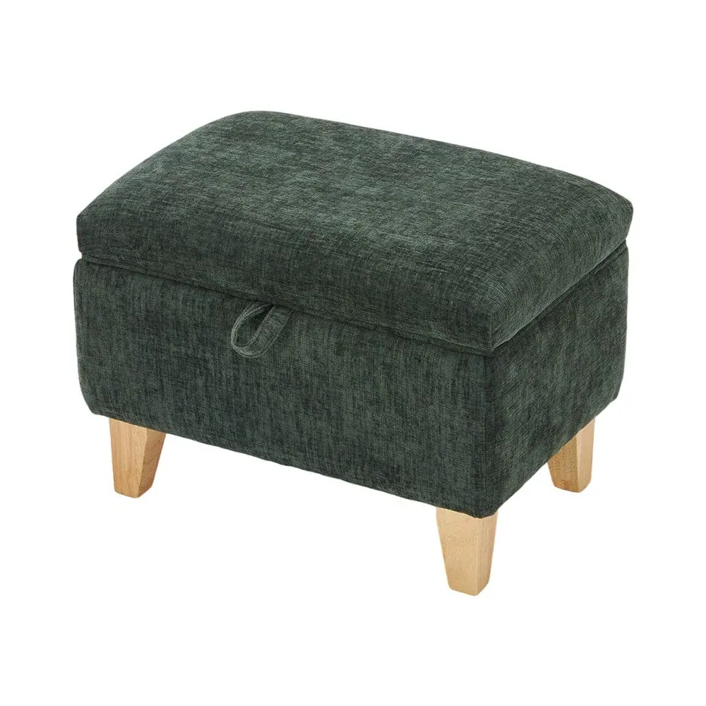 Teddy Fabric Storage Ottoman with Lift-Up Seat - Rubberwood Legs product