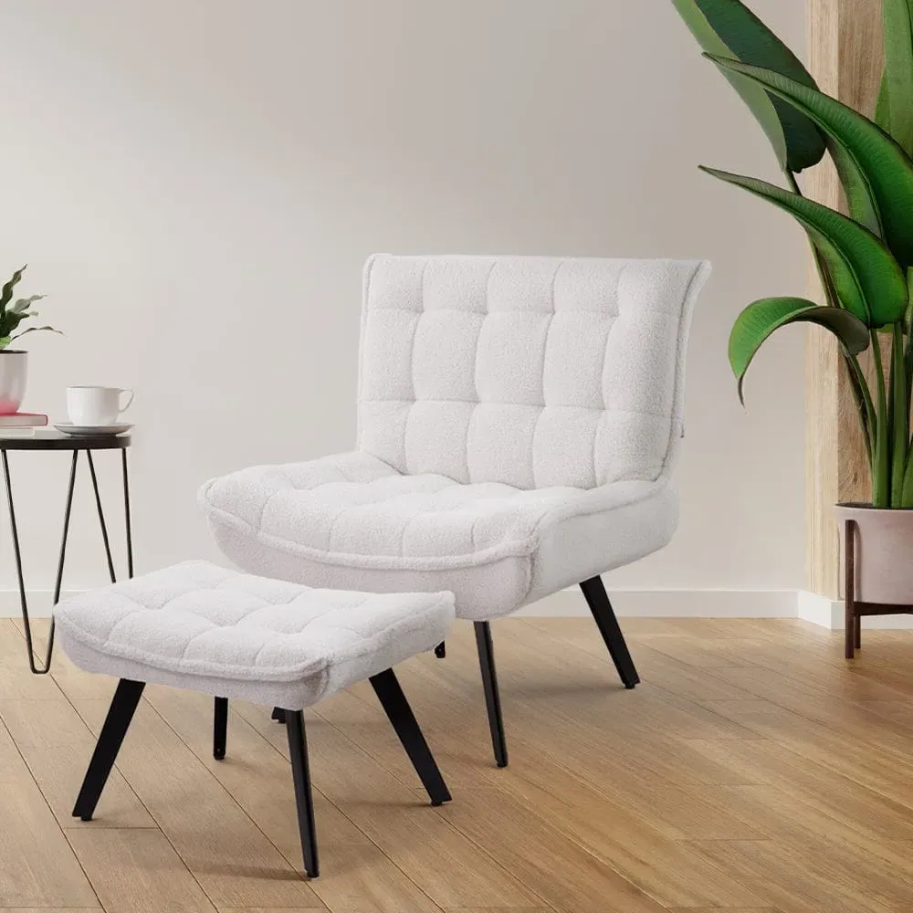 Teddy Fleece Accent Chair with Ottoman - White product