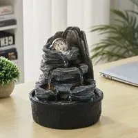 Tiered Rock Tabletop Water Fountain with LED Crystal Ball