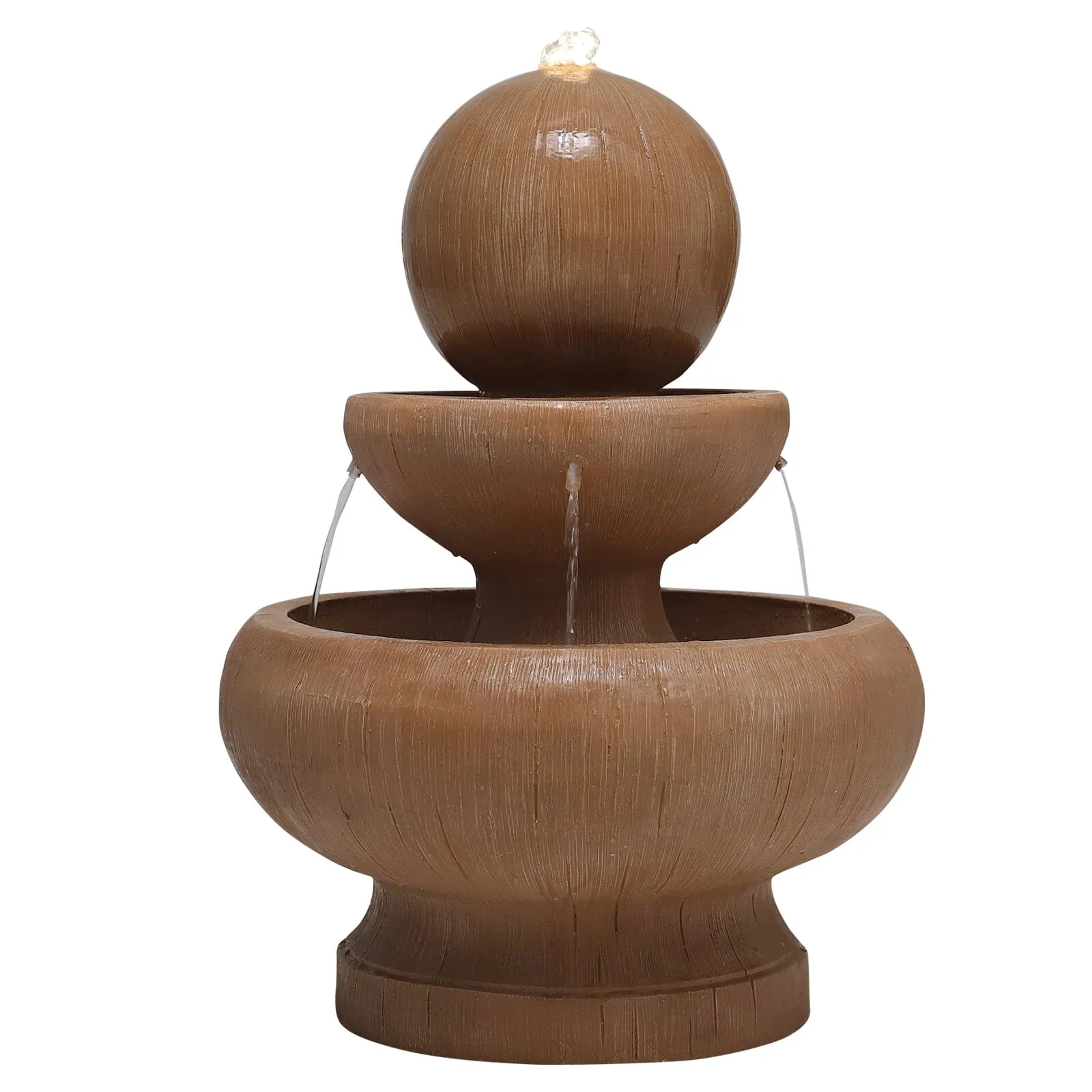 Tiered Rockery Sphere Fountain with Pool Pump - Brown product