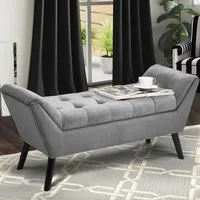 Tufted Bench with Angled Legs - Grey, Velvet alternate view