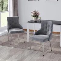 Tufted Dining Chair with Cushion - Grey, Velvet alternate view