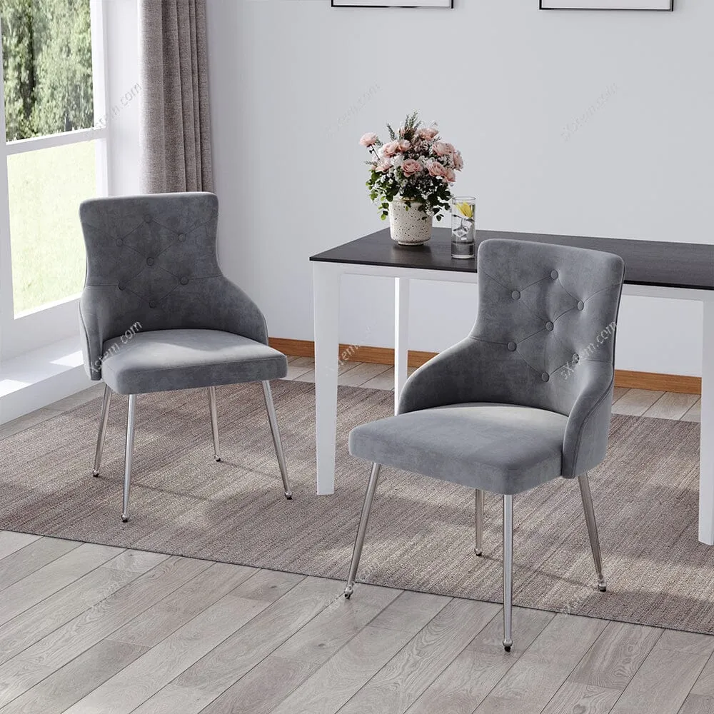 Tufted Dining Chair with Cushion - Grey, Velvet product