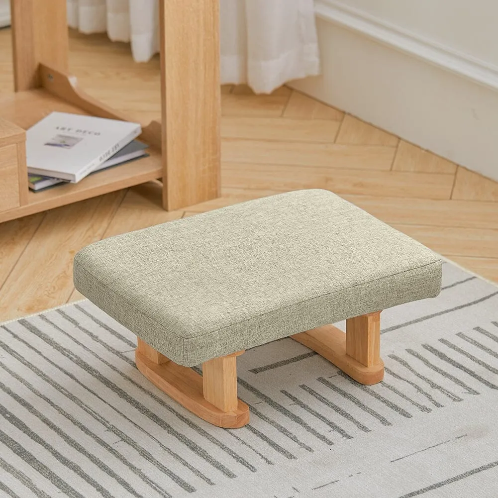 Tufted Footstool with Side Pocket - Linen product