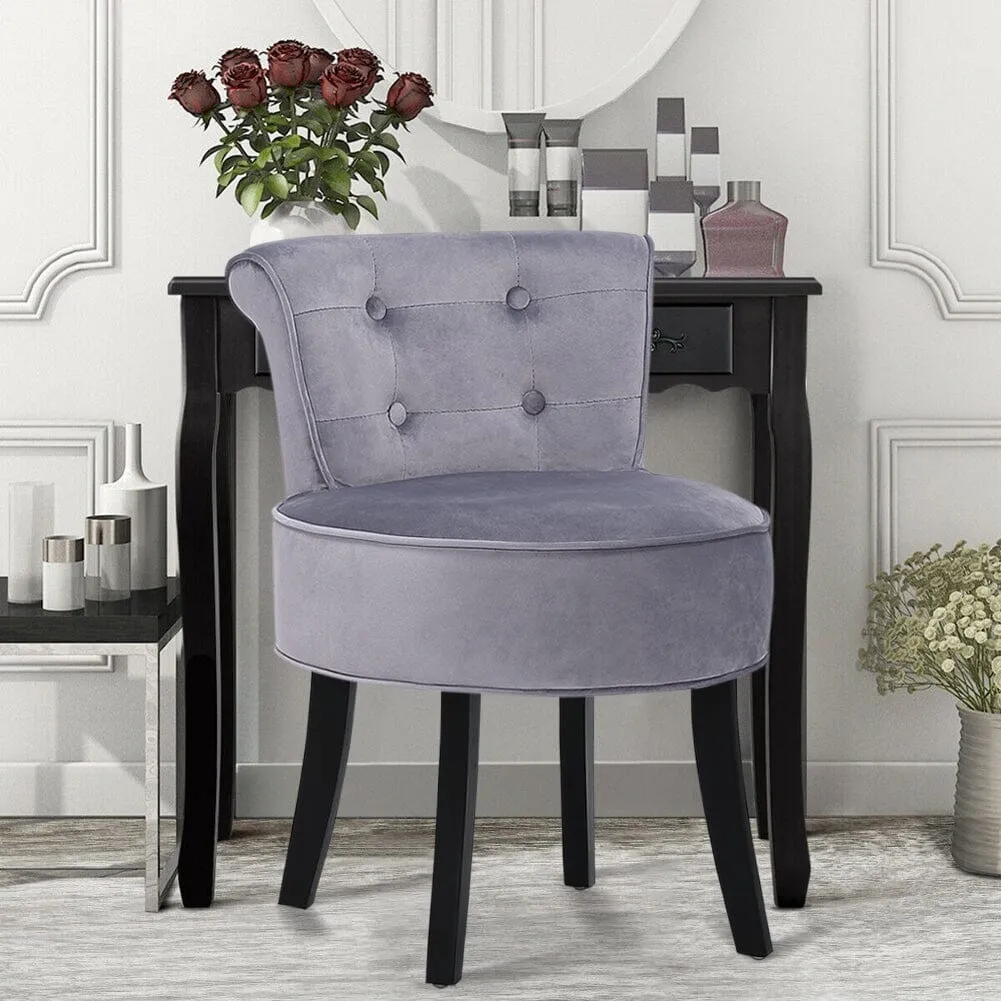 Tufted Vanity Stool with 4-Button Backrest - Grey, Velvet product