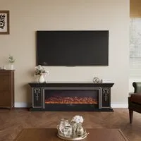 TV Cabinet Electric Fireplace with WiFi - Black, Gold Trim