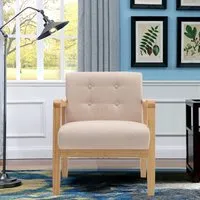 Upholstered Armchair - Linen, Rubberwood