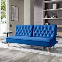 Upholstered Convertible Sofa Bed with Wood Legs - Blue