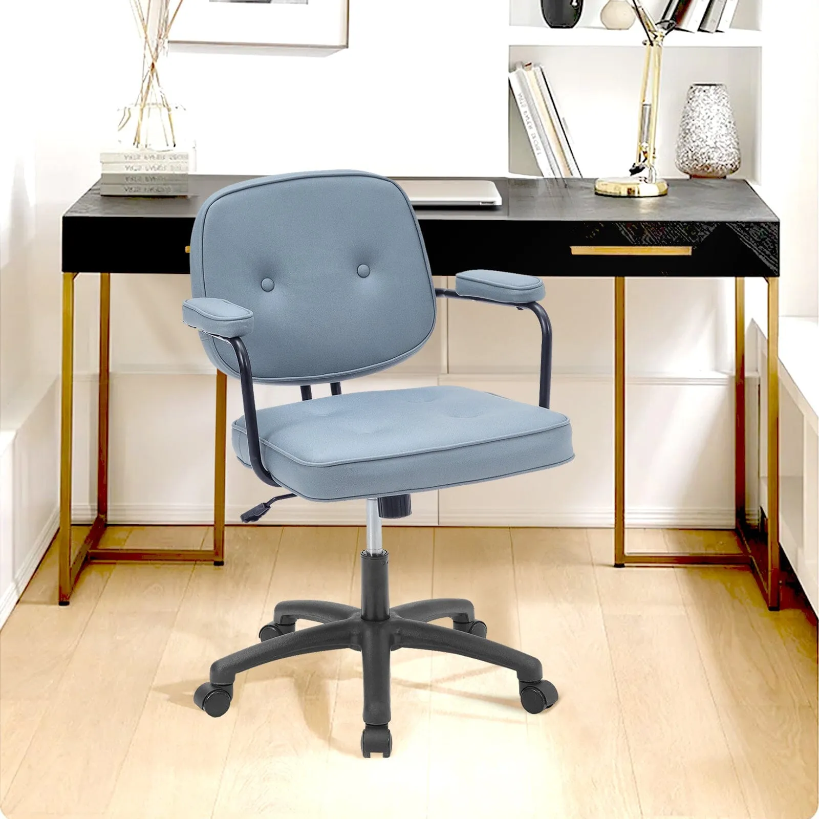 Upholstered Office Chair with Armrests - Blue, Tech Fabric image