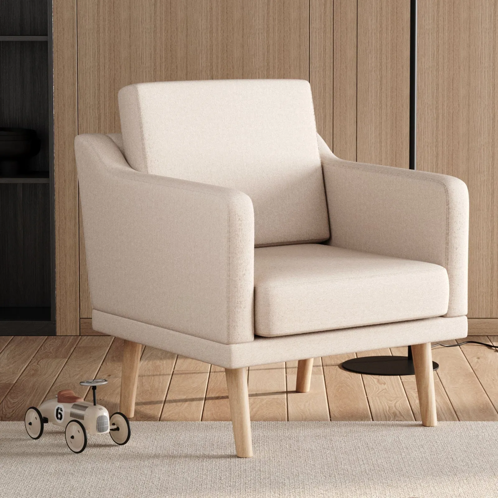Upholstered Padded Armchair - Beige, Linen image
