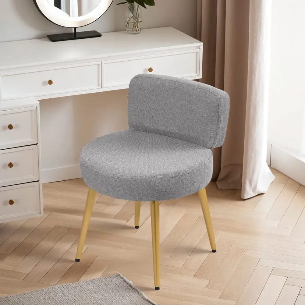 Vanity Stool with Backrest - Grey, Linen image
