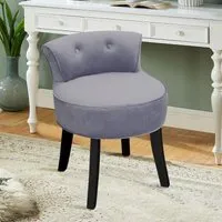 Vanity Stool with Button-Tufted Backrest - Light Grey, Velvet alternate view