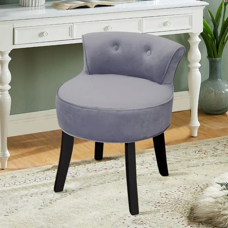 Vanity Stool with Button-Tufted Backrest - Light Grey, Velvet product