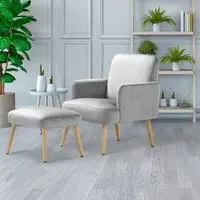 Velvet Armchair with Footrest - Velvet