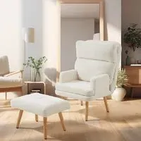 Velvet Armchair with Footrest - Velvet