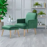 Velvet Armchair with Footrest - Velvet