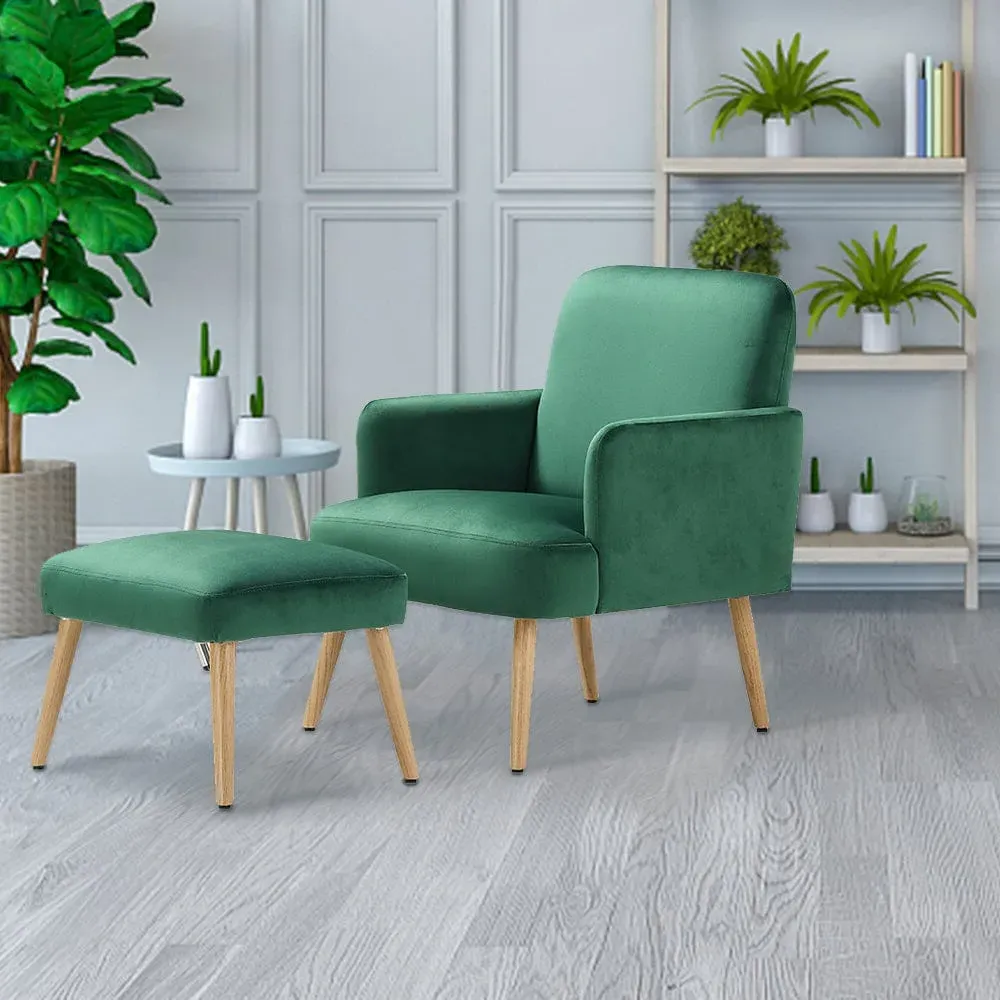 Velvet Armchair with Footrest - Velvet image