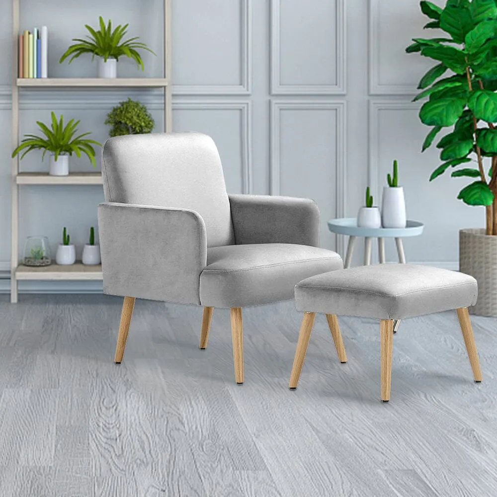 Velvet Armchair with Footrest - Velvet