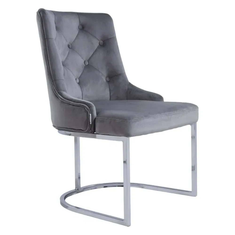 Velvet Dining Chair Button Tufted - Light Grey product