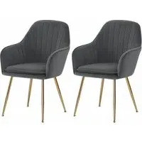 Velvet Dining Chair Set of 2 with Gold Metal Legs - Grey alternate view