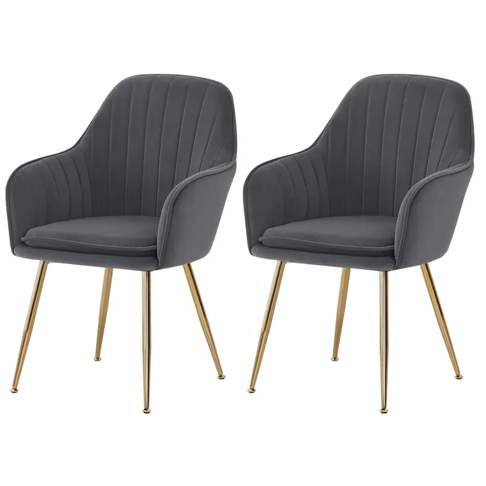 Velvet Dining Chair Set of 2 with Gold Metal Legs - Grey product