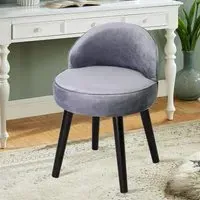 Velvet Dressing Table Stool - Grey, Rubber Wood