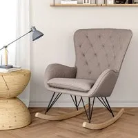 Velvet Rocking Chair with Detachable Cushion - Natural, Rubberwood alternate view