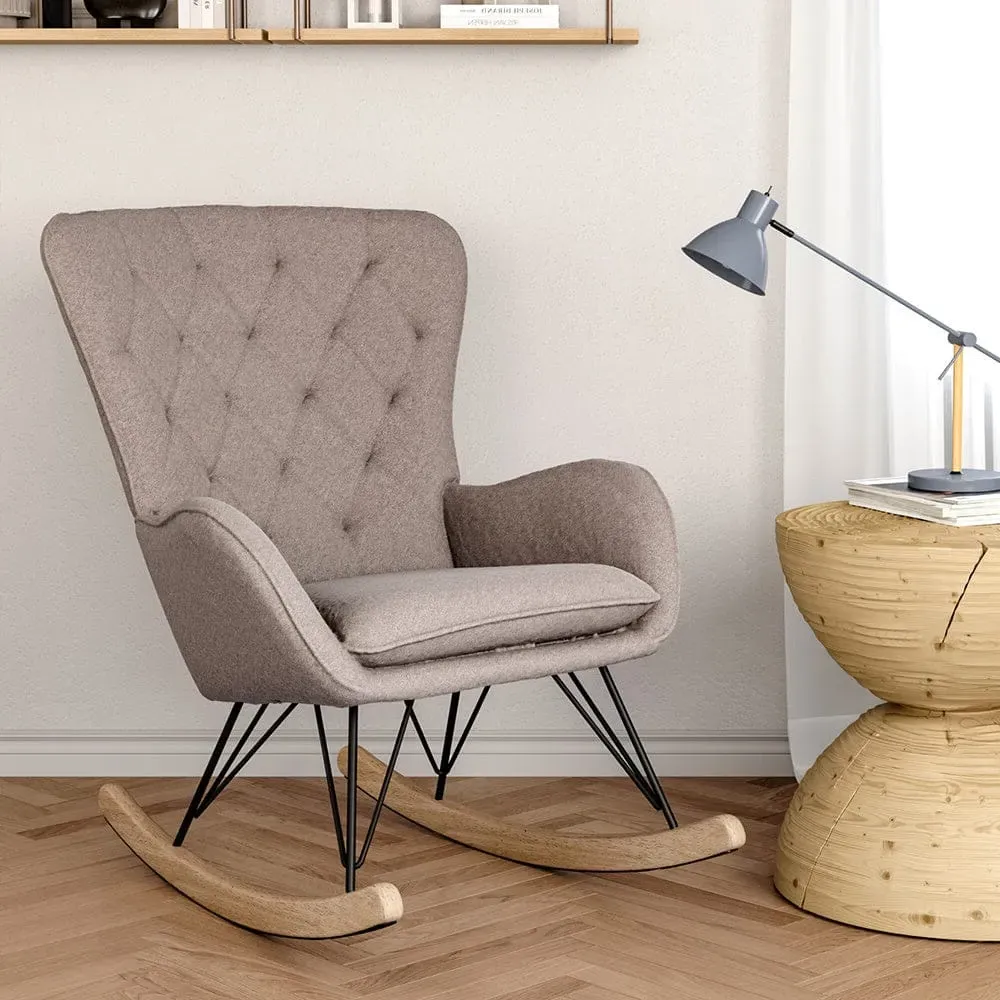 Velvet Rocking Chair with Detachable Cushion - Natural, Rubberwood product