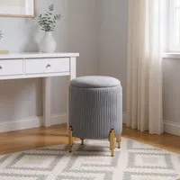 Velvet Storage Ottoman with Removable Tray Lid - Gold Metal Legs alternate view