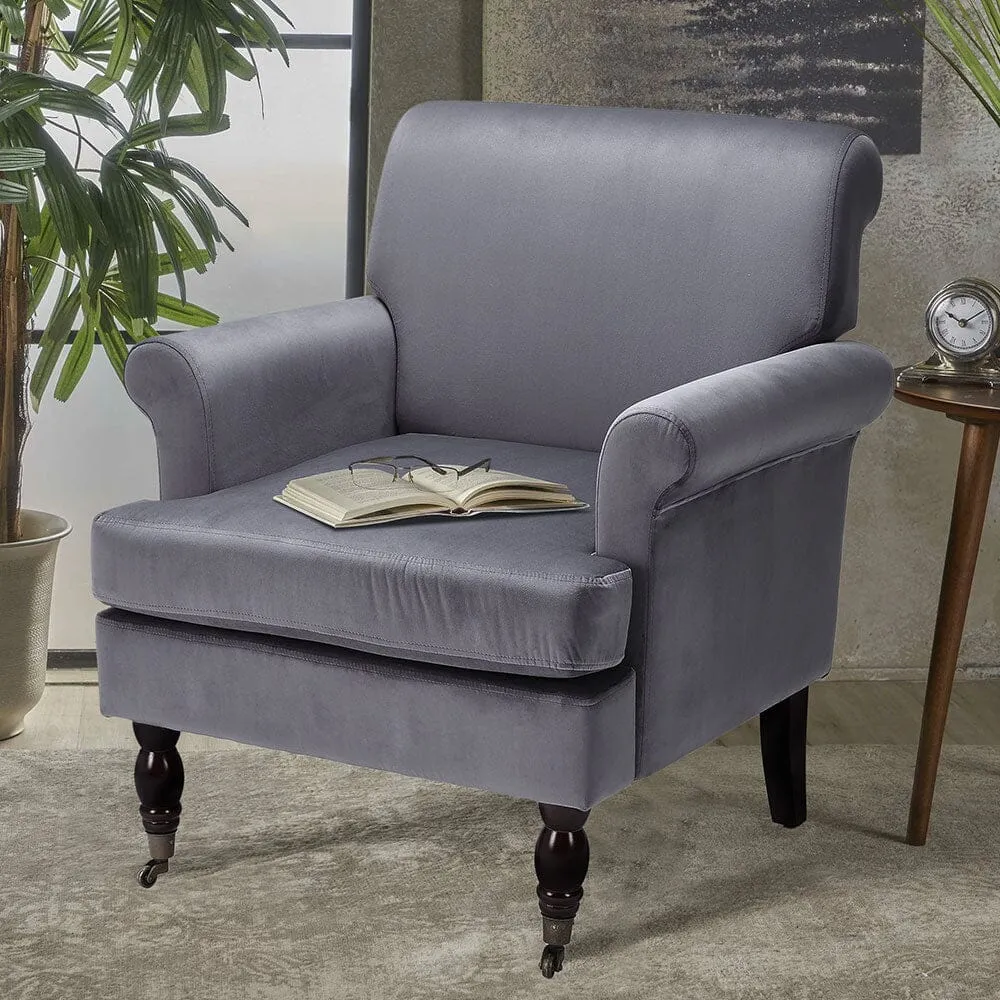 Velvet Upholstered Armchair with Casters - Beige image