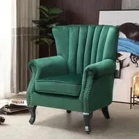 Velvet Upholstered Wingback Chair - Green/Blue