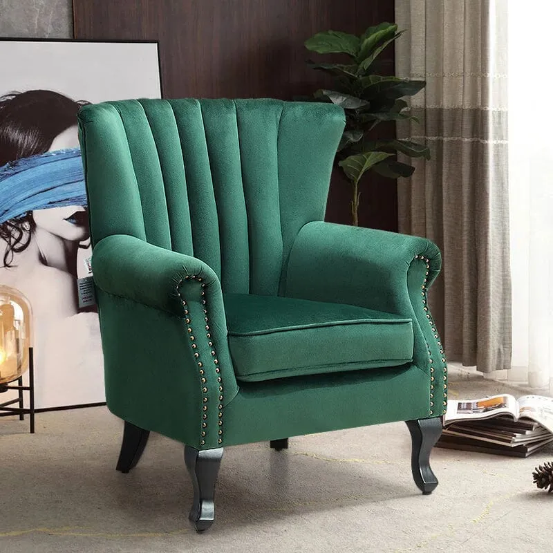 Velvet Upholstered Wingback Chair - Green/Blue image