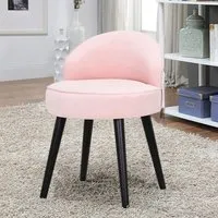 Velvet Vanity Stool with Curved Backrest - Velvet, Rubber Wood alternate view